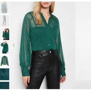 Metallic Long Sleeve Raglan Shirt - Green NWT